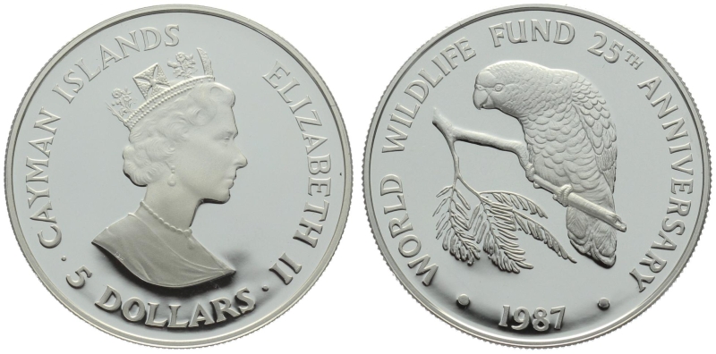 Cayman Islands 5 Dollars 1987 - Cuban Amazon